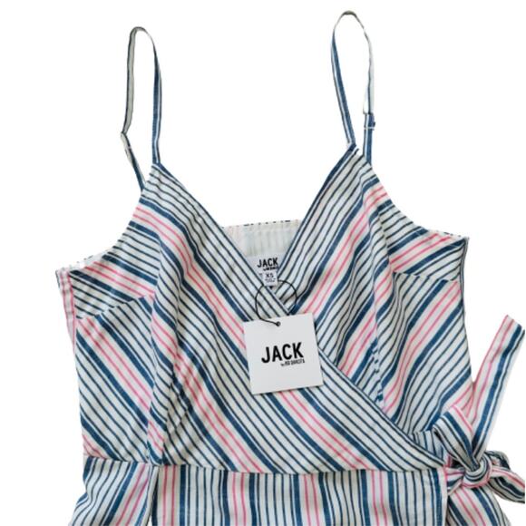 Jack by BB Dakota Romper Blue Red Ivory Striped Faux Wrap Skirted Romper Size XS - Picture 4 of 12